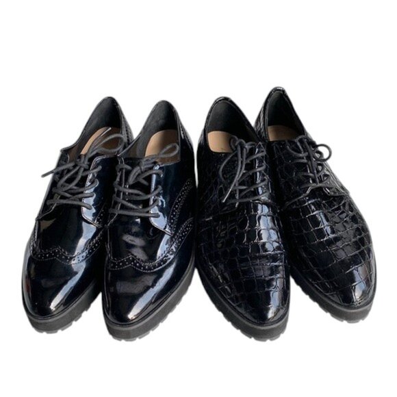 ALDO Women’s Oxford Shoes Bundle 2 Pair Size 9‎ Black Leather Lace Up Dress - Picture 1 of 16